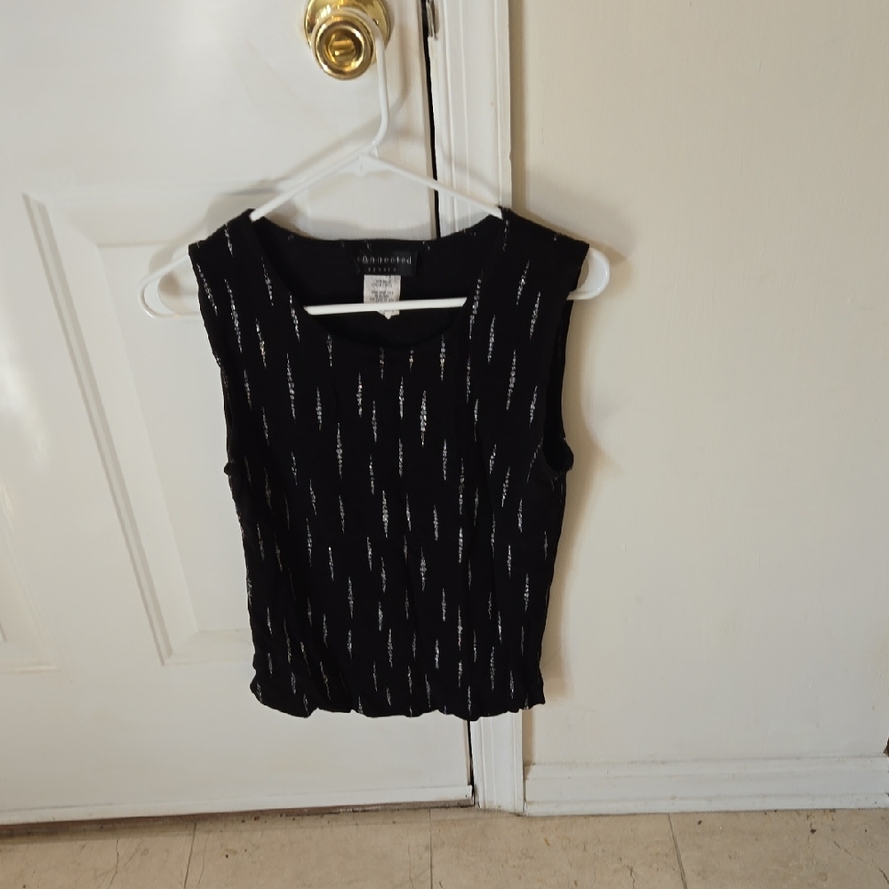 connected apparel Black Tank Top with Silver Thread Accents